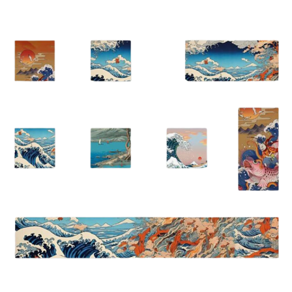 8 Pc Keycap Set Big Wave Custom Mechanical Keyboard fits most Switches