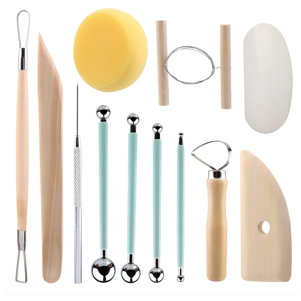 12Pieces Pottery Clay Sculpting Tools with Wooden Handles