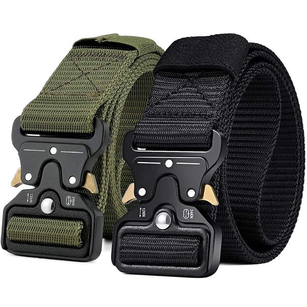 Men Tactical Belt Nylon Military Belt with Quick Release Buckle - 2 Pack