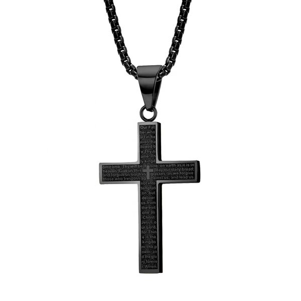 Cross Pendant Necklace with Lord’s Prayer – Gold/Silver/Black