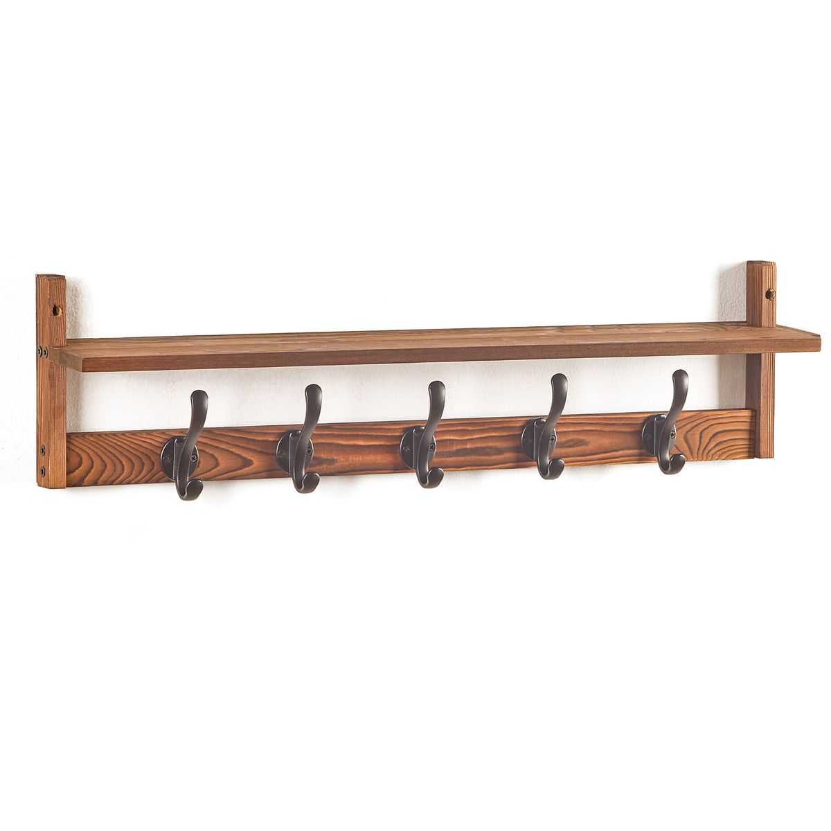 Chenshia Wall Mounted Coat Hooks, Wooden Hat Rack with 5 Hooks for Entryway