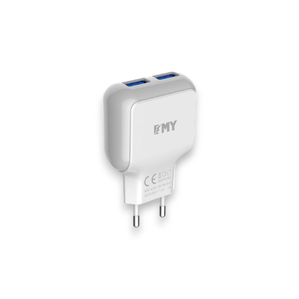 Emy -MY-220- Dual USB Port Fast Charging Wall Adapter With USB Micro Cable