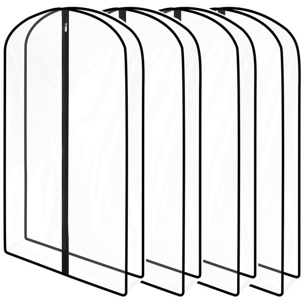4 Pack Large Gusseted Clear Garment Cover Bag For Hanging Clothes Coat Suit