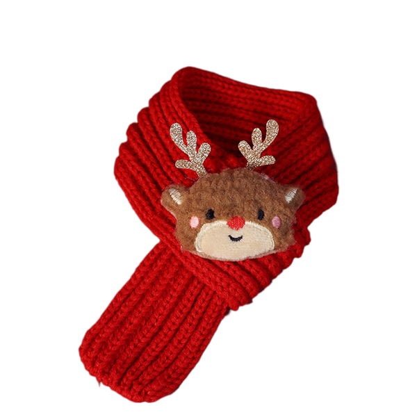 Red Pet Scarf: Cartoon Elk - Designed Cotton Christmas Scarf