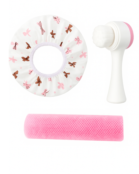 3-Piece Face and Body Care Set with African Exfoliating Sponge Bath Net