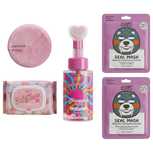 34 pieces Ushas Rose Cleansing Face Wash Micellar Wipes&amp;Seal Mask Hydration