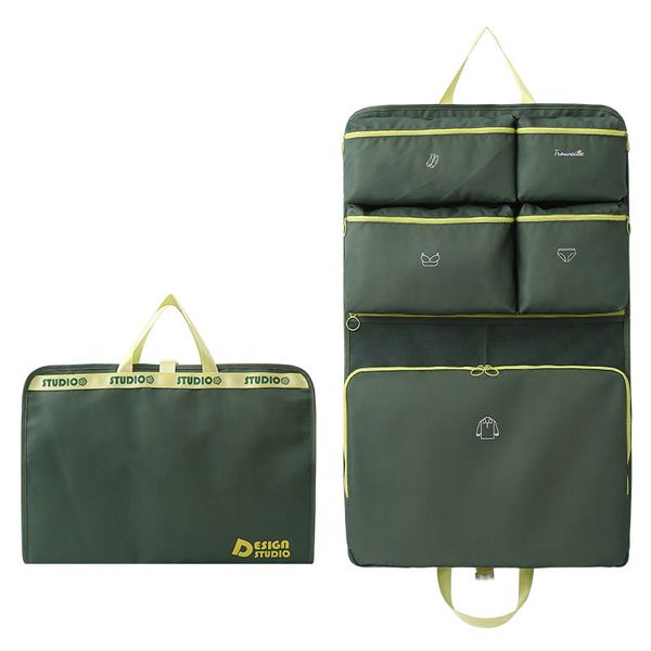 Foldable Hanging Travel Clothes Organiser Bag with Compartments &amp; Handle