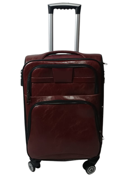 SMTE 27-Inch Leather Travel Suitcase - Dark Red | Large Soft Shell