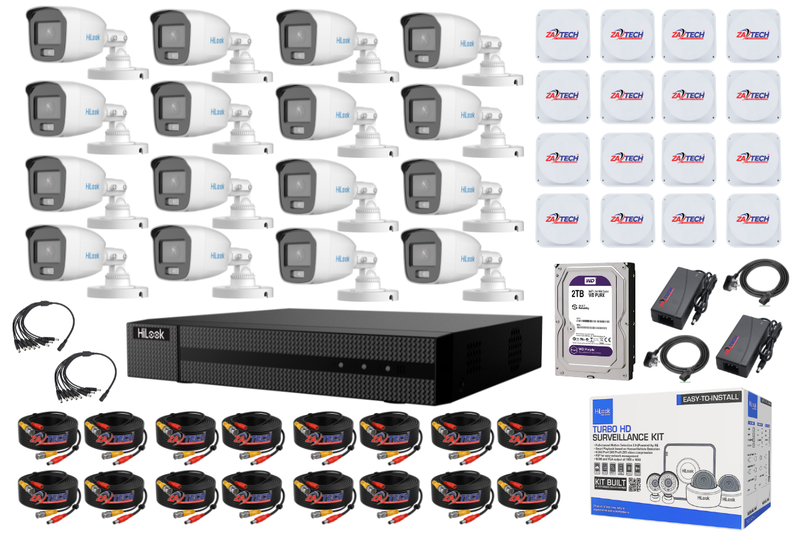 Hilook 16ch Colorvu Cctv Kit With 2tb Hdd, Zatech J Boxes And Ready Cables