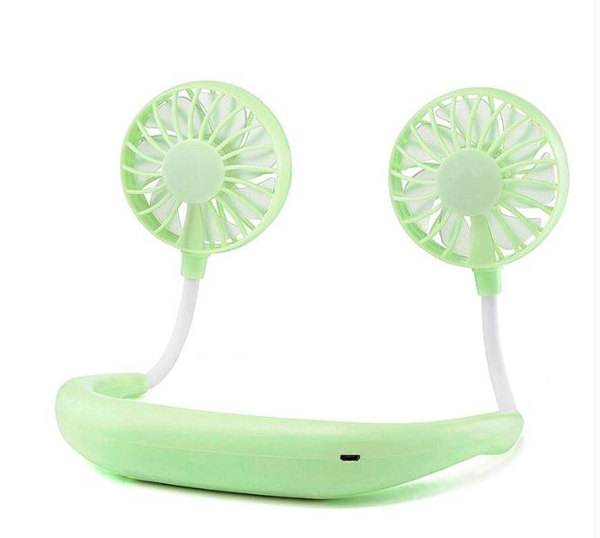 Neckband Fan USB Rechargeable Battery Operated Dual Wind Head -White