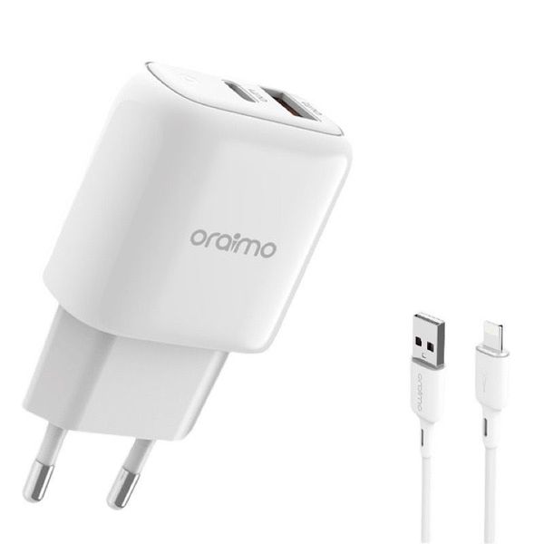Fast IPhone Charger (Lightning) Dual Port USB+TYPE C - 18 Watts -Oraimo