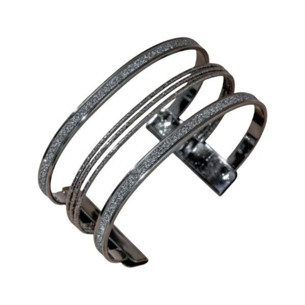 Frosted Glitter Hollowed-Out Bangle Bracelet - Gun Metal Black