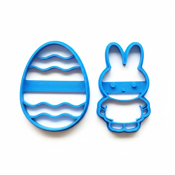 2-Piece Easter Bunny &amp; Patterned Egg Cookie Cutter Set - 8cm (Blue)