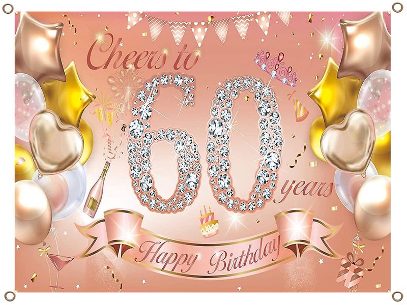 Cheers to 60 Years Banner PVC Rose Gold 1.3MX900MM