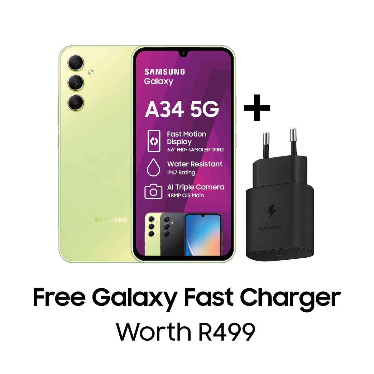 Samsung Galaxy A34 5G 128GB Dual Sim - Awesome Lime + Samsung Original Fast Charger