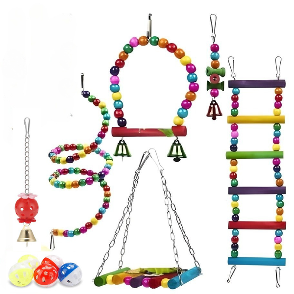 Bird Parakeet Toys,Swing Hanging Standing Chewing Toy Hammock Ladder
