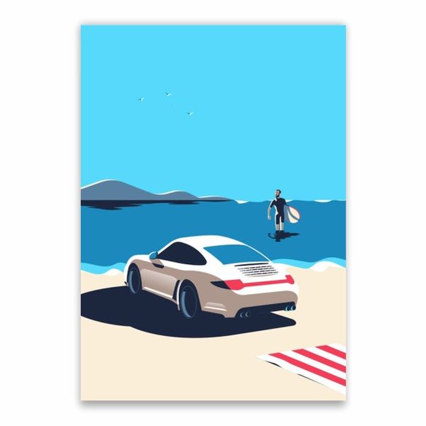 Porsche On A Beach Poster - A1