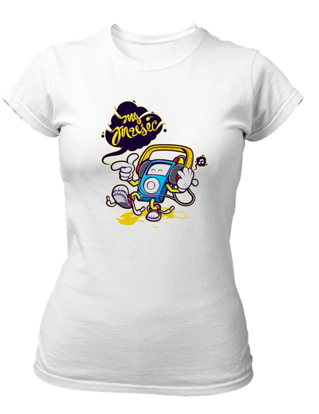 PepperSt Ladies Short Sleeve White T-Shirt - My Music