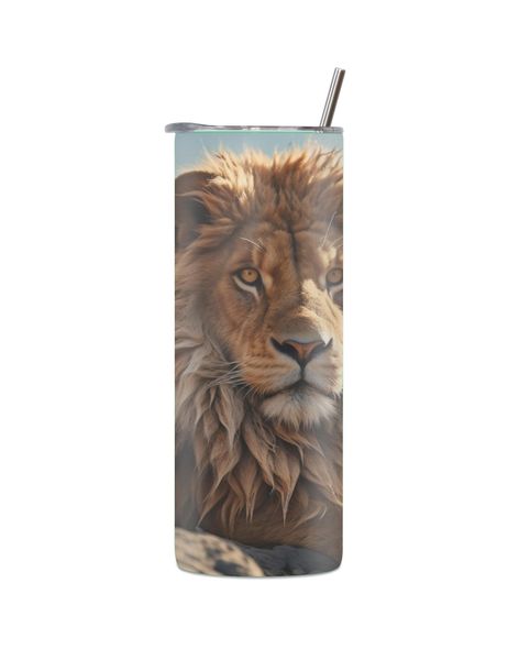Lion 20 Oz Straight Skinny Tumbler Straw Trendy Animals Graphic Present 057
