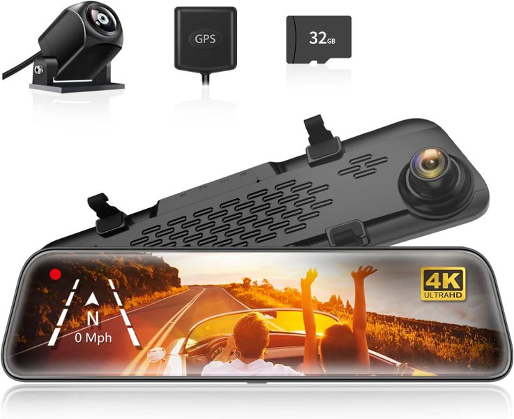 Wolfbox G840S 12" 4K Mirror Dash Cam Backup Camera Smart Rearview Mirror