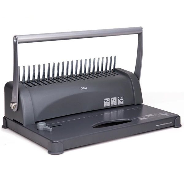 Deli 21-Hole Manual Comb Binding Machine 350 Sheets 3871 - Grey