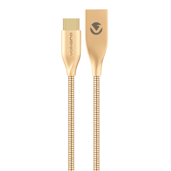 Volkano Iron Series Round 1.8m Metallic Spring Type-C Cable -Champagne Gold