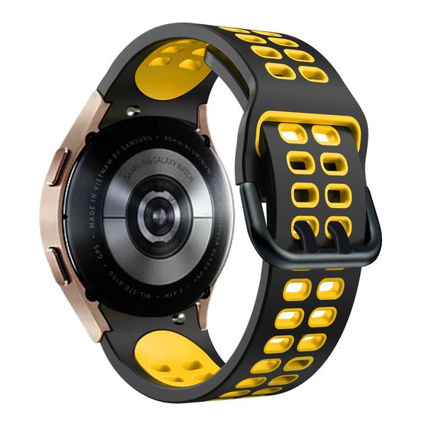 Silicone Sports Strap Compatible with Samsung Galaxy Watch 4/5/6/7/7FE - Black &amp; Yellow