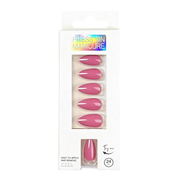 Press On Nails Solid Color Pink 24 Pieces