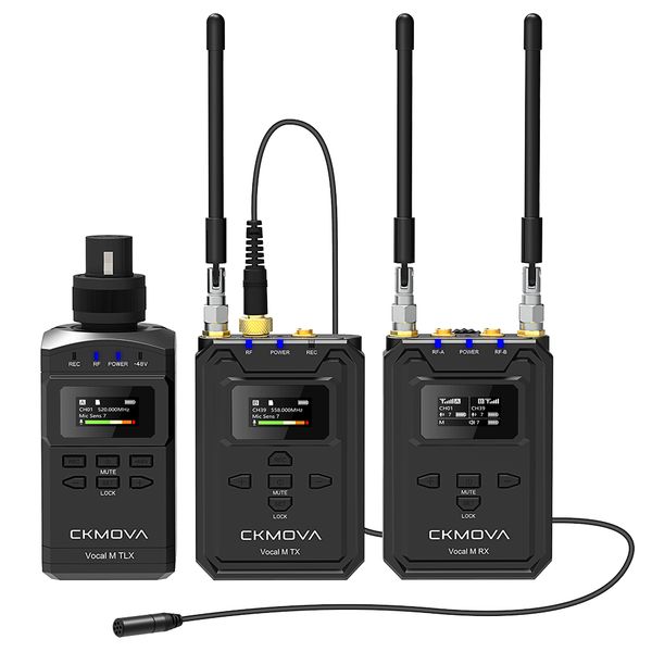 CKMOVA UHF Dual Ch Wireless Mic System 2 Tx with Audio Recorder &amp; 1 Rx