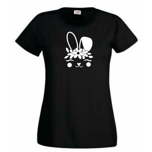 Think Out Loud Ladies "Floral bunny" Short Sleeve Tshirt Black