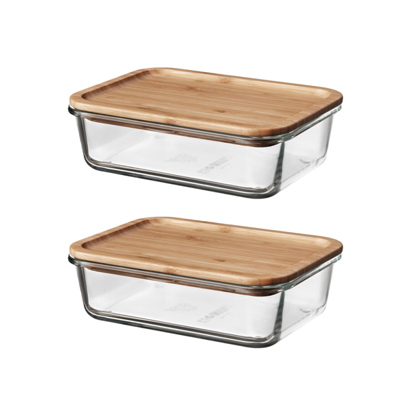 640ml Glass Storage Containers with Bamboo Lids - 2 Pack