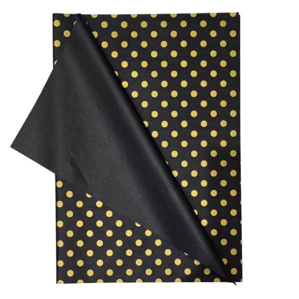 Black &amp; Gold Polka Dot Tissue Paper 50x70cm - 25 Sheets
