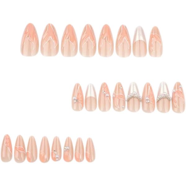 Sweet Fishtail Nail Art, 3D False Nails With Pearls And Rhinestones