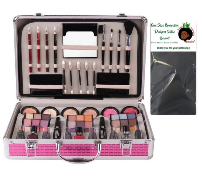 Professional Makeup Kit With Reusable Aluminum Box &amp; Satin Bonnet - M