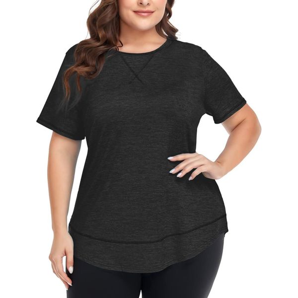 Women's Melange T-Shirt Short Sleeve Fitness Workout Top Dry Fit Top