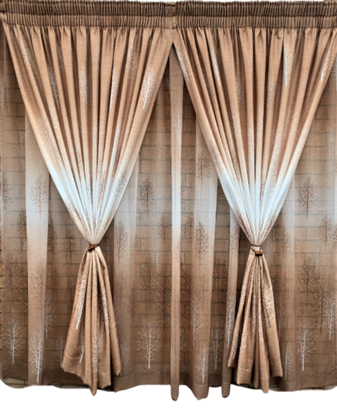 Brown And White Theme Curtain &amp; Lace (Width 500cm Width 240cm)