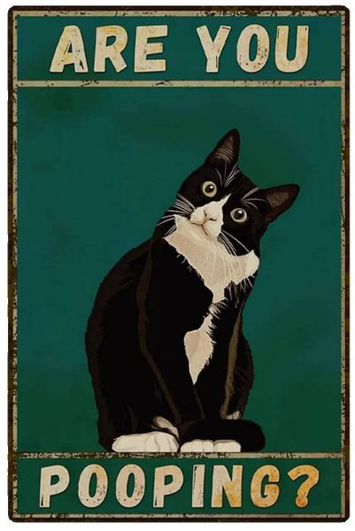 8x12" Vintage Tuxedo Cat Decor, "Are You Pooping?" Cat Lover Gift