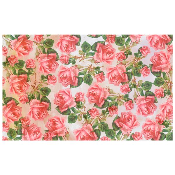 Pink Roses &amp; Green Leaves Rectangle Tablecloth
