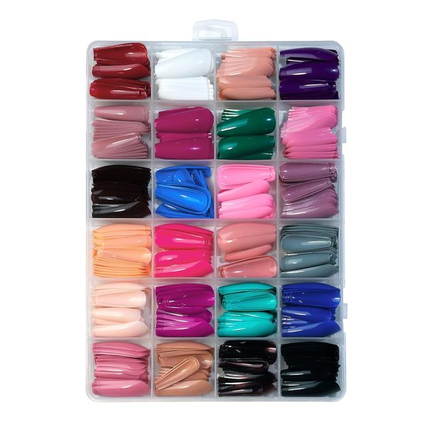 576PCS Coffin Press on Nails Long Square False Nails 24 Color False Nails