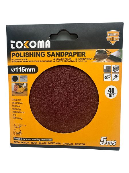 115mm 40 Grit Round Polishing Sandpaper 5 Pieces Pack