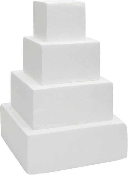 4-Tier Square White Styrofoam Cake Dummy Set
