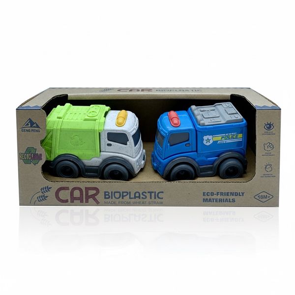 Eco-Friendly Police &amp; Garbage Truck Toy Set for Kids - 2-Pack Vehicles