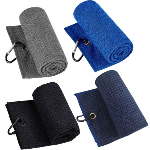 4-Pack Microfiber Golf Towels with Carabiner - Ultra-Absorbent &amp; Quick-Dry