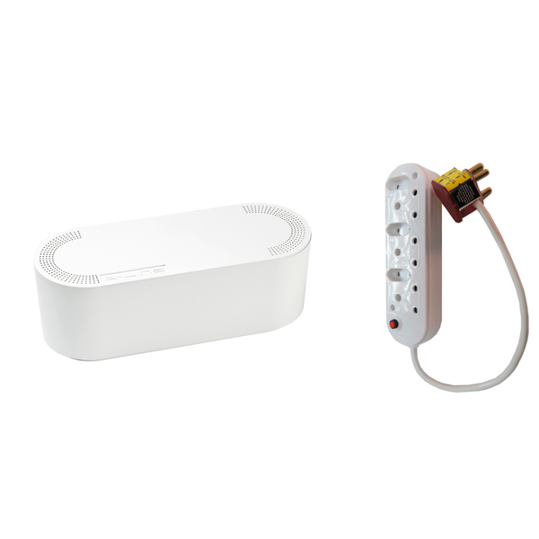 D-Line: Tidy Cable Management Box, Small, White +6way High surge multiplug