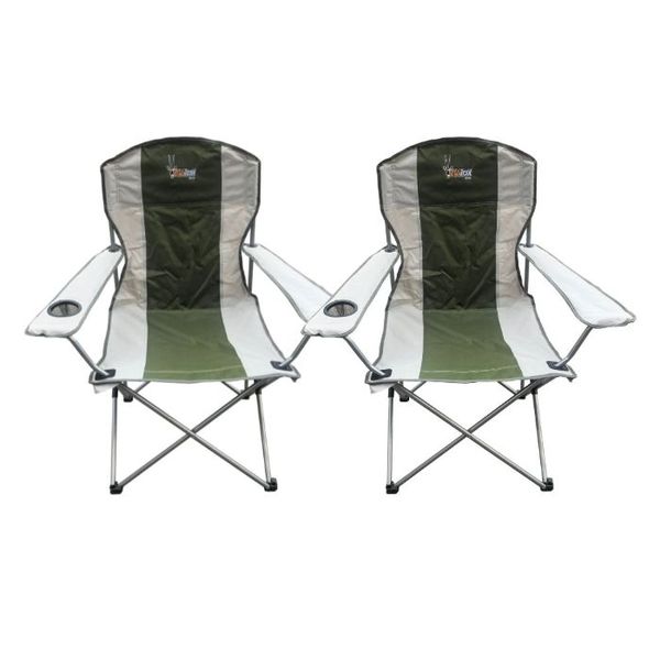 AfriTrail Oryx Deluxe Folding Arm Chair Green 120kg 2 Pack