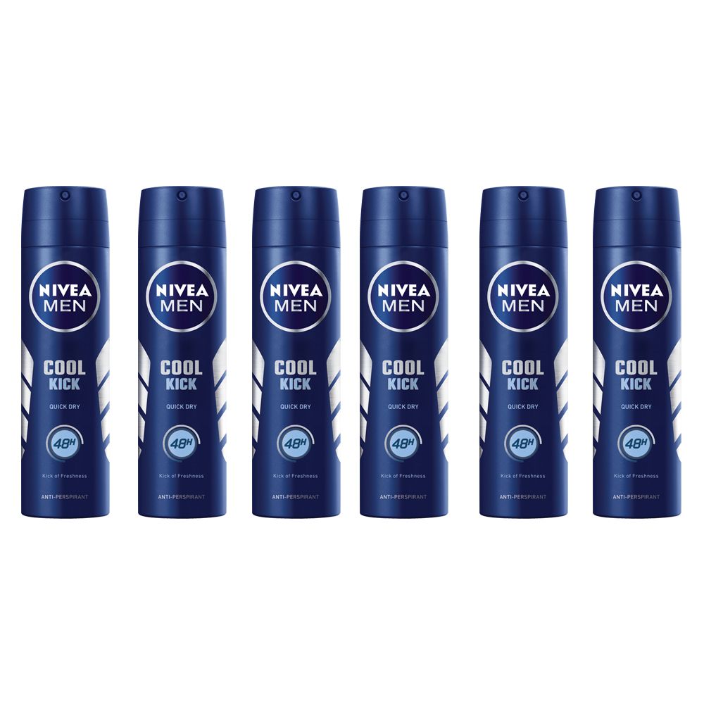 NIVEA MEN Cool Kick 48h Deodorant Anti-Perspirant Spray - 6 x 150ml ...