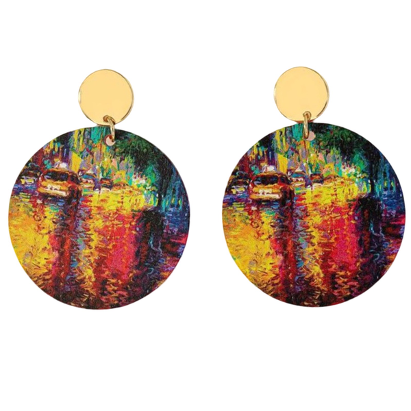 Artistic Vintage Acrylic Round Printed Colourful Earrings
