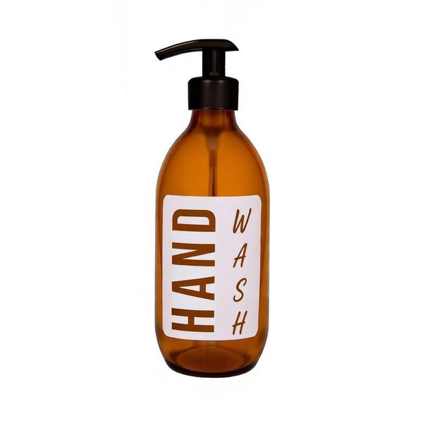 500ml Amber Glass Hand Wash Dispenser Bottle - Square Label