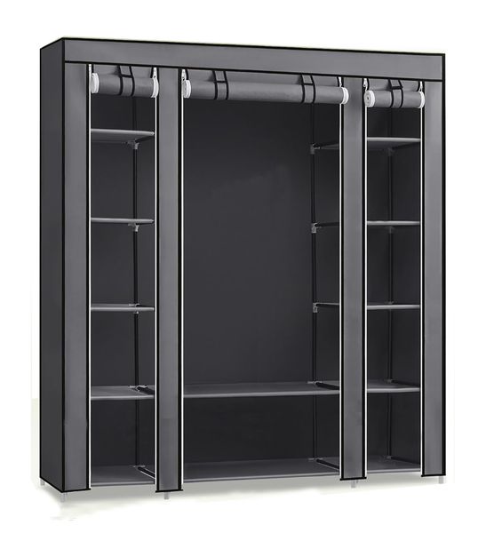 Portable Fabric Wardrobe with Clothes Rail and Storage Compartments