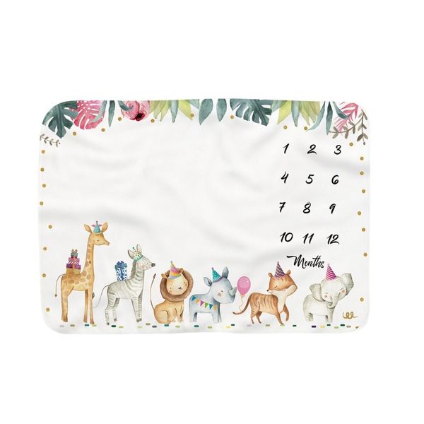 Baby Animal Birthday Theme Monthly Growth Record Milestone Blanket - White